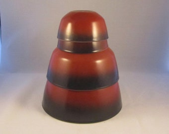 Vintage Anchor Hocking Fire King Nesting Bowls Red Brick Dark Brown Hombre