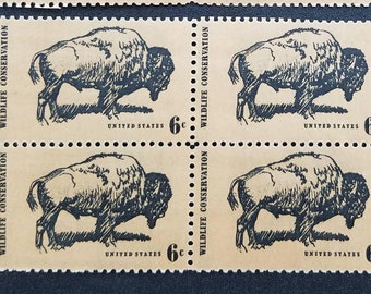 Ten (10) vintage unused postage stamps - Buffalo Wildlife Conservation // 6 cent stamps // Face value 0.60