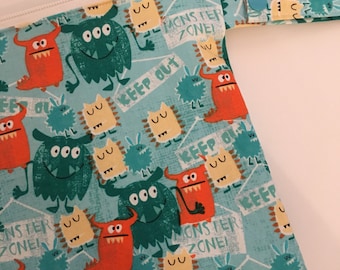 12x12 Sweet Bobbins Wet Bag - SEAM SEALED - Snap Strap - Boutique Quality - Monsters
