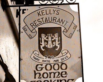 Ireland Photography, Kelly Sign, Irish Restaurant, Sign Photo, Fine Art Print, Sepia Style, Kelly Coat of Arms, Wall Decor, Art Print,