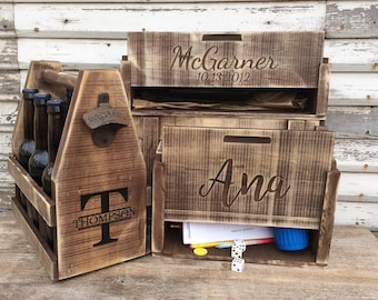 Personalized Aged Wood Wine Box, Personalized Wedding & Holiday Host Gift Tote
