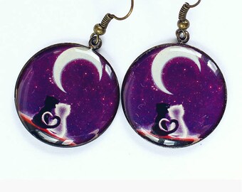 Purple earrings Dangle earrings Cat earrings Cat jewelry Cat lover gift for her Mother day gift for sister gift for girlfriend gift for wife