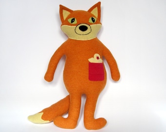 Lambswool fox stuffed toy, Foxy critter, Wooly animal totem, Soft plushie, Recycled clothing, Upcycled felted sweater, Gift idea, Repurposed