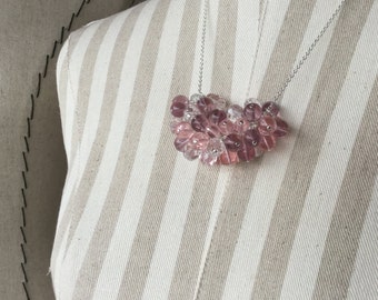 Pink Statement Necklace- Beaded Cluster Necklace in Pink- Unique Beaded Statement Necklace- only 1 available