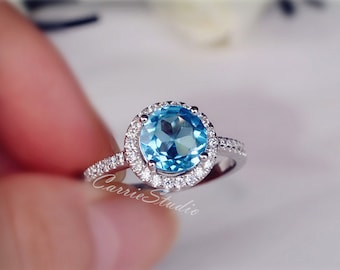Blue Topaz Ring Topaz Engagement Ring 925 Sterling Silver Ring Anniversary Ring Promise Ring