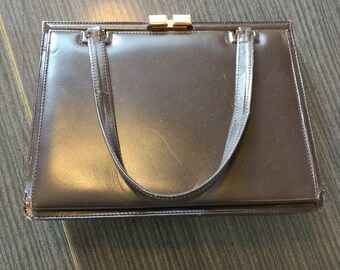 1950s vintage brown leather handbag