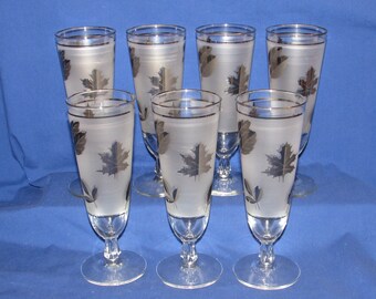 LIBBEY SILVER LEAF Pilsner Glasses Set of 7