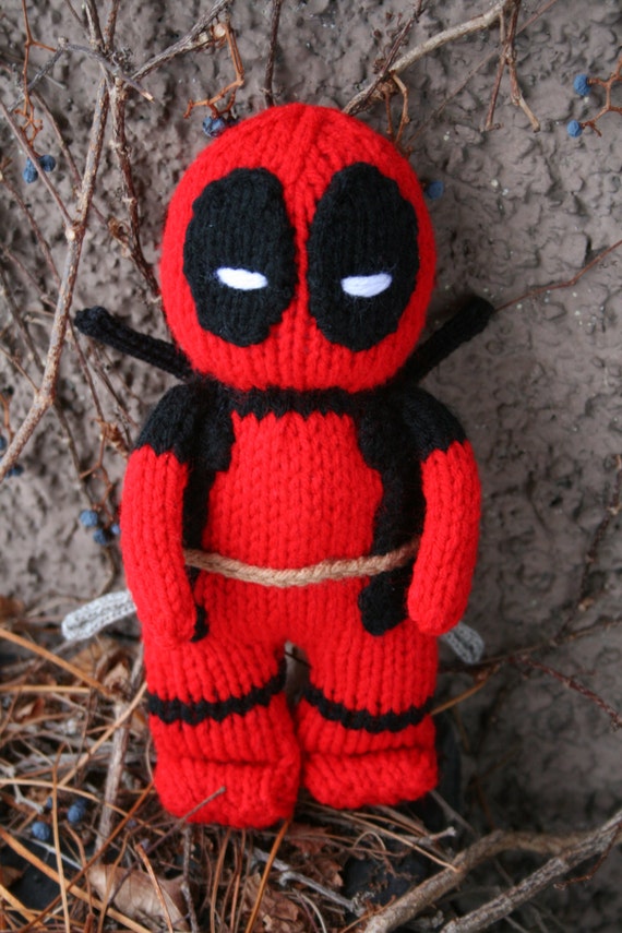 Items similar to Deadpool Hand Knit -soft stuffed toy doll ...