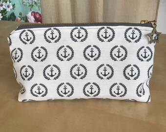 Cosmetic zipper pouch - blue & beige