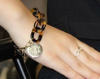 Monogrammed Link Bracelet, Tortoise Bracelet