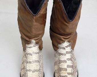 Original 1970s Vintage American Snakeskin Cowboy Boots UK Size 4