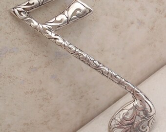 Musical Note Brooch Pin Sterling Silver Openwork Large Jezlaine Semiquaver Sixteenth Note Vintage