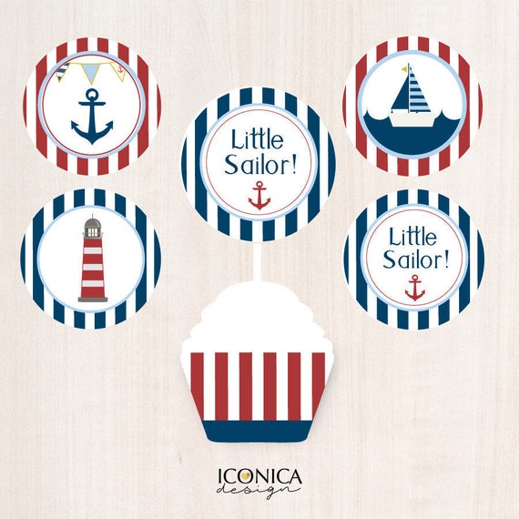 Nautical Party Cupcake Toppers Little Sailor Baby Shower