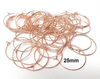 100 Rose Gold Plated Wine Charm /Earwire Hoop Rings - 25mm - 1 inch - 20 Gauge (0.8mm Thick)