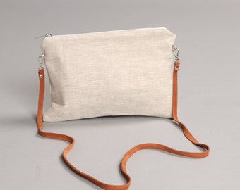 Linen Bag, Simple Cross Body Bag, linen CrossBody Purse, Minimalist Bag, Linen Cross Body Bag, Hip Bag, Leather Strap bag, Linen Handbag