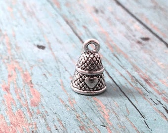 8 Small Thimble charms antique silver tone (3D) - sewing charms, seamstress charms, craft charms, silver thimble pendants, HH11