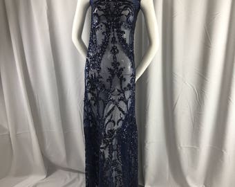 Black green hologram flower girl Embroider With Sequins On a Mesh Lace-prom-nightgown-decorations-dresses-sold by the yard main image 1