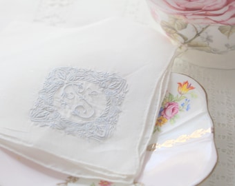 HANDKERCHIEF, Vintage Script Monogrammed, Embroidered Ladies' Handkerchief, Letter "P", Bride to Be, Bridal Shower Gift Inspiration