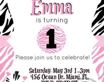 Zebra Print Birthday Party Invitation