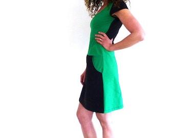 Dress with pockets, short sleeve, green and black