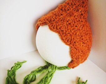 Crochet baby pumpkin hat, pixie bonnet, fall baby hat, crochet pumpkin hat, crochet pumpkin bonnet, gnome bonnet, pumpkin photo prop