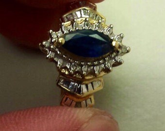 10K Yellow Gold Ring With Blue Sapphire, Size 7