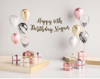 Happy Birthday Banner, Happy Birthday Sign, Custom Birthday Banner, Gold Birthday Party,