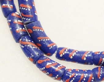 African Blue Glass Beads, 10 Krobo Beads ,Ethnic Beads (B72)