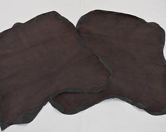 2 Dark Brown Velvet Lamb Leather Skins