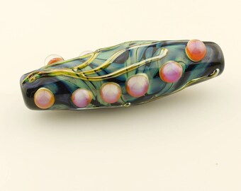 Lampwork Glass Bead Organic Long Focal Blue, Green, Black, Hot PInk