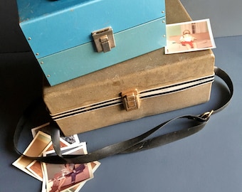 Vintage 1960's Industrial Sky Blue Metal Bruce Brand Movie Film Reel Case / Storage Box / Photo Bin - Vintage Industrial Storage / Decor