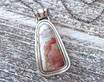 Crazy Lace Agate Necklace OOAK Sterling Silver Statement Necklace Oxidized Silver Crazy Lace Agate Pendant Colorful Statement Jewelry