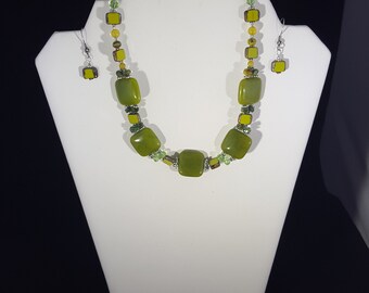 5 Green Serpentine Squares Jade Squares with Serpentine Rounds Sterling