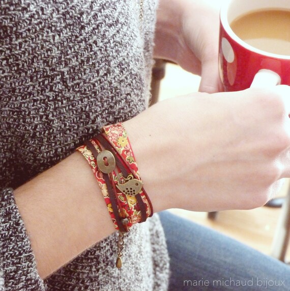 Liberty bracelet, Wrap bracelet, Double wrap bracelet, Free shipping, Cuff bracelet, Liberty jewelry, Colorful bracelet, Red bracelet