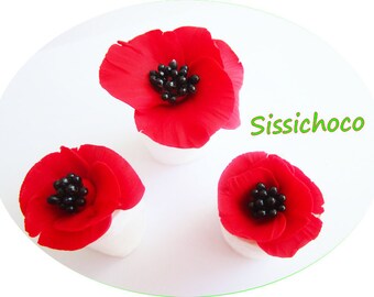 poppy flower porcelain bead cold set of 3 (creator)
