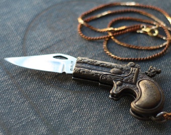 Pistol Gun Dragon Pocket Knife Necklace / Miranda Lambert Style Gun Necklace