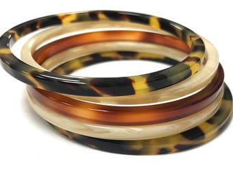 Set of 5 Tortoise Shell/Ivory/Honey Tortoise Acetate Bangles