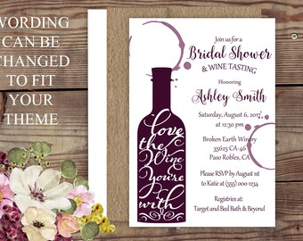 Wine Theme Bridal Shower, Wine , Vineyard Bridal Shower, Brown Kraft, Wine Bottle