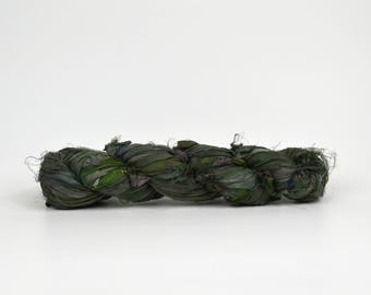 Forest Green Sari Silk Ribbon Yarn, 100 grams (3.5oz), 6 Weight (Super Heavy)