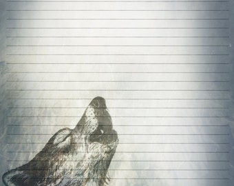 Printable Wolf Journal Page Howling Wolf Stationery Lined
