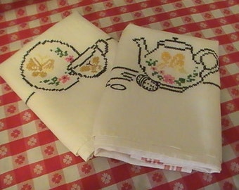 1950's Cross Stitched Linen Towels