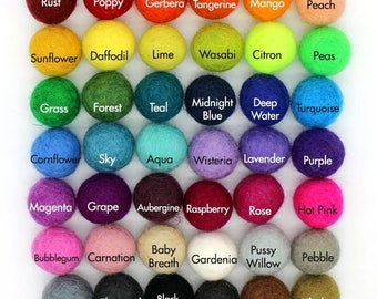 1.5cm Wool Felt Balls up to 250- Your Choice of Colors and Quantity