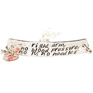 Sterling silver medical bracelet, health identification jewelry, emergency information for women, engraved, custom message, inscribed, meds