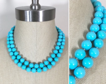 50 s 60 s perle vintage Turquoise Collier ras du cou Double