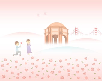 Will You Marry Me Art Print - Palace of Fine Arts, Rose, San Francisco, Golden Gate Bridge, Wall Art