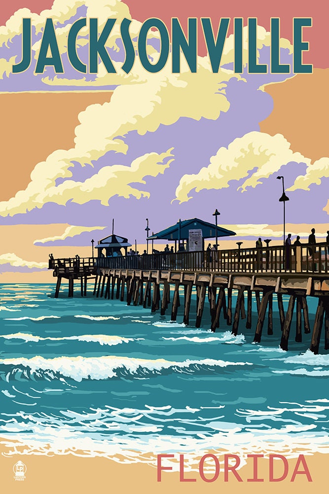 Jacksonville Florida Pier and Sunset Art Prints available