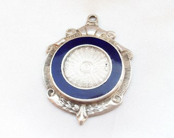 Heavy Vintage Mid Century English Handmade Silver Enamel Watch Fob Athletics Medal Pendant - Circa 1950 - 16+ Grams - Free Shipping USA