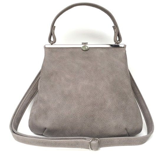 leather bag,handbag grey leather, "STONE",