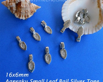 25 Aanraku Bails - 16x6mm Silver Color Glue on Small Leaf Bails for Pendants (SAANRAKU)