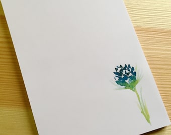 Clover Floral Notepad Stationery - Watercolor Flower Notepad - Personalized or Blank Handmade Navy Blue Clover Notepad - 40 Sheet Notepad